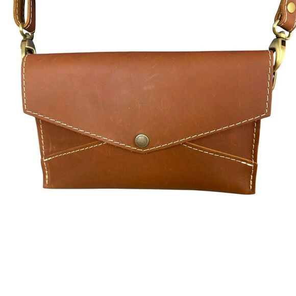 Portland Leather Works Purse Womens Brown Small Stitched Envelope Crossbody New - Picture 2 of 14